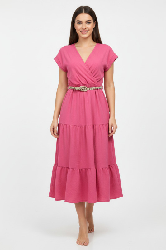 Midi-Sommerkleid mit Gürtel Pink