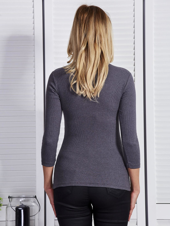 Graue Damenbluse mit Schnürdekolleté