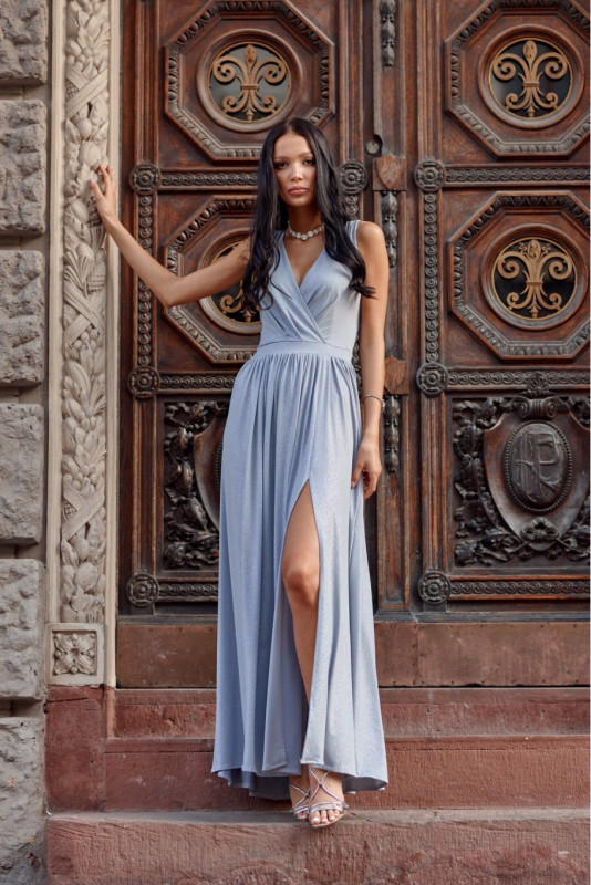 Maxi-Brokatkleid mit Rückenschnürung – grau