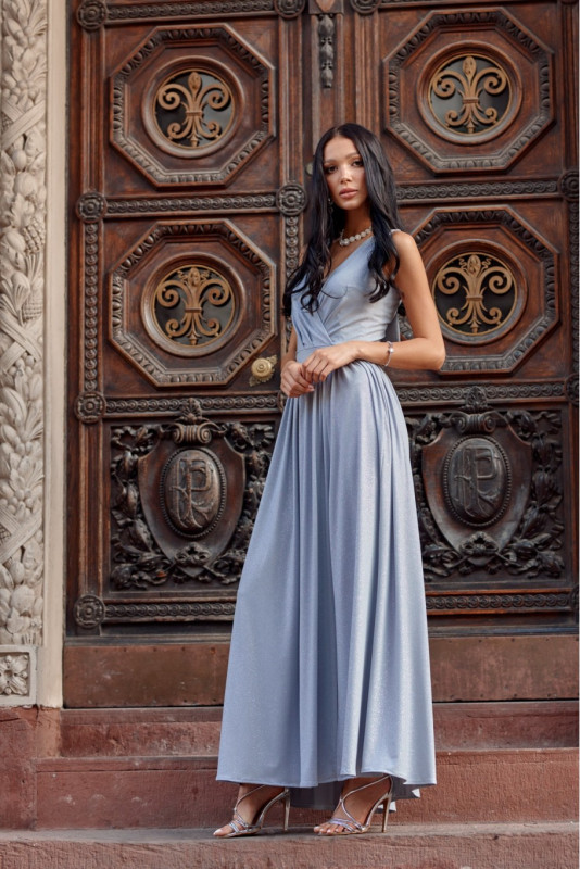 Maxi-Brokatkleid mit Rückenschnürung – grau