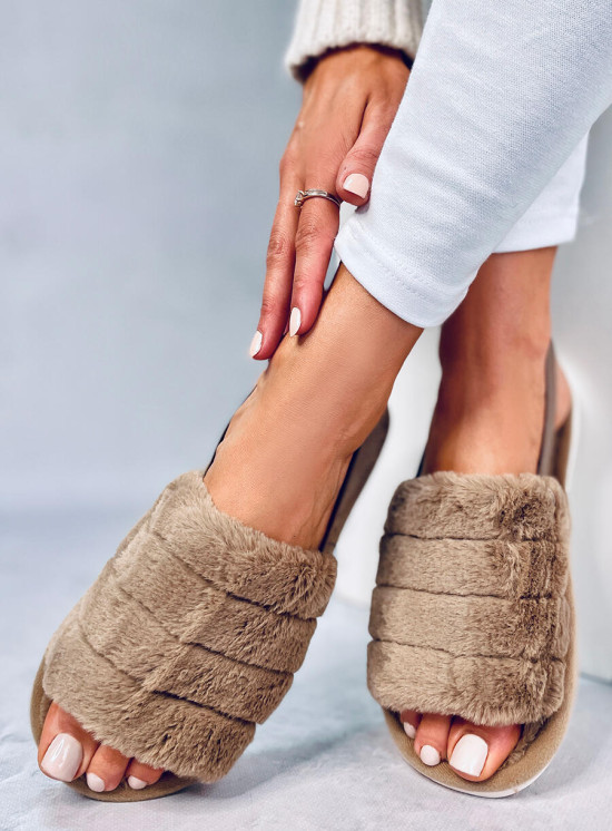 Damenhausschuhe mit Gummi Beige