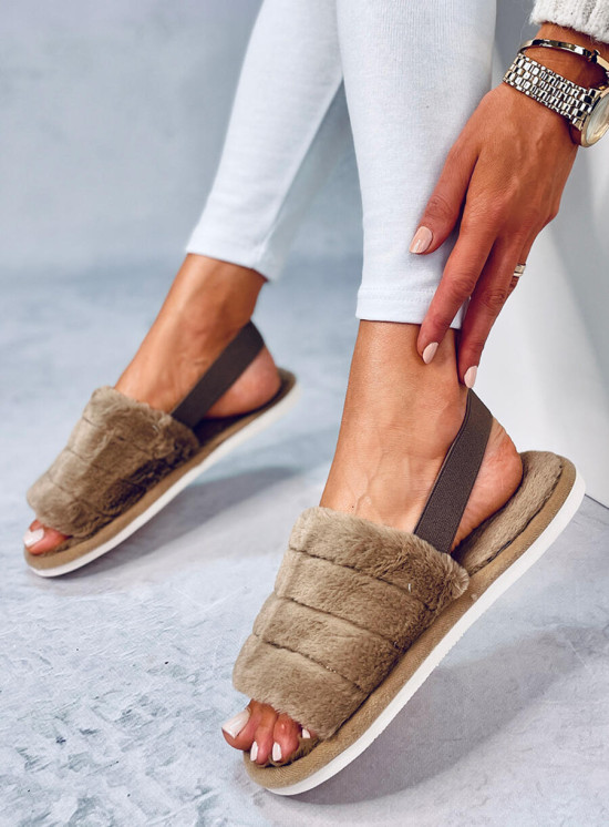 Damenhausschuhe mit Gummi Beige