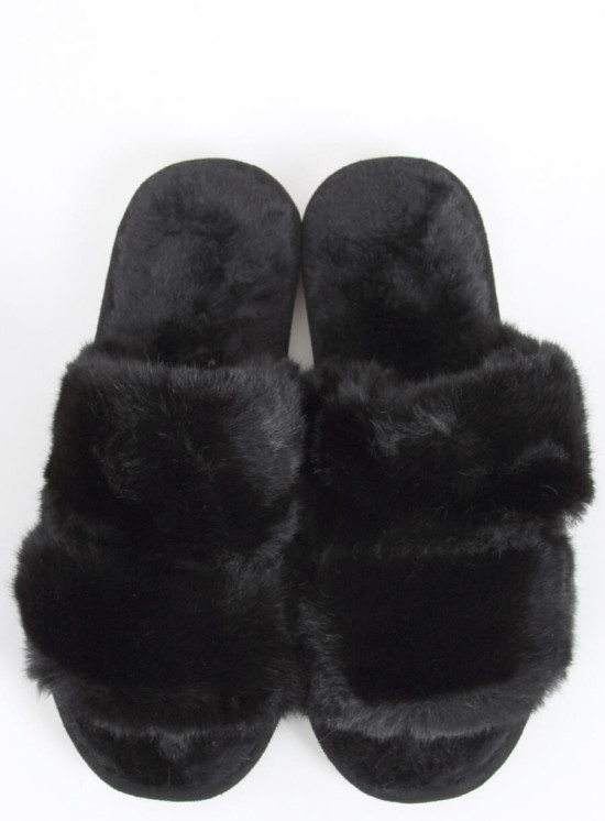 Plüschhausschuhe Damen Schwarz