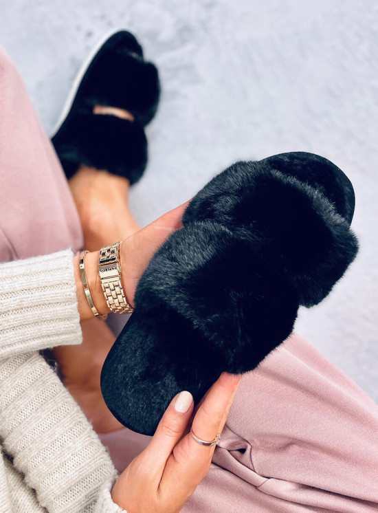 Plüschhausschuhe Damen Schwarz