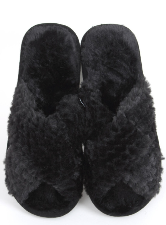 Plüschhausschuhe Schwarz