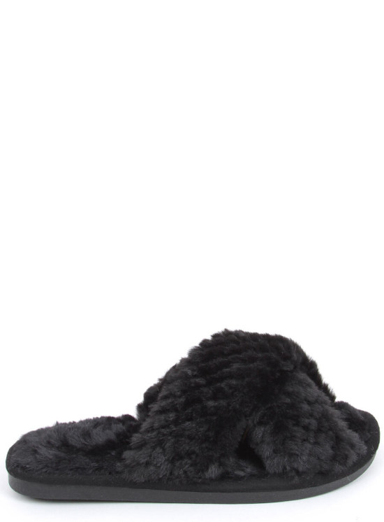 Plüschhausschuhe Schwarz