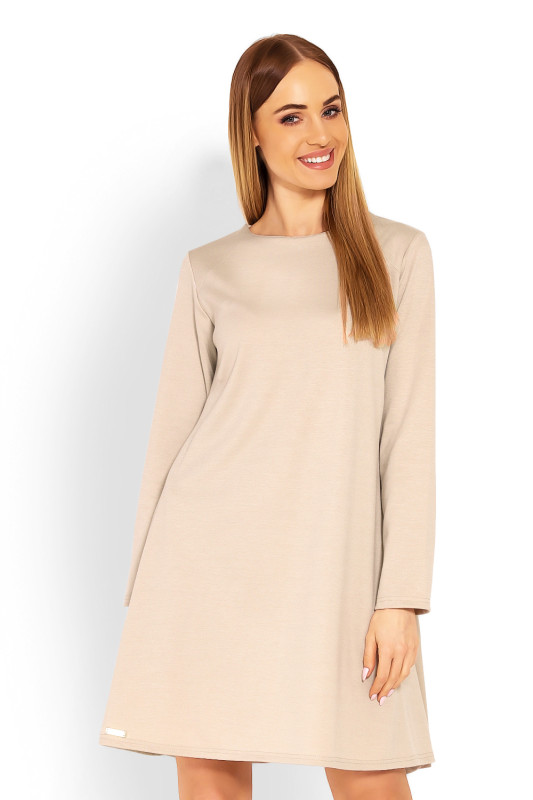 Beige lockere Kleid mit langen Ärmeln