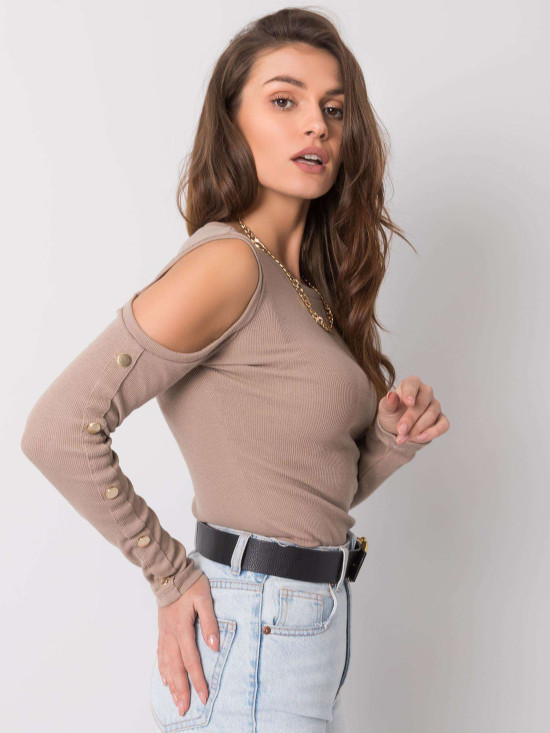 Dunkelbeige Bluse mit Ausschnitten