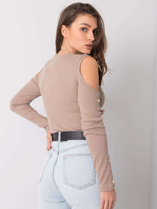 Dunkelbeige Bluse mit Ausschnitten