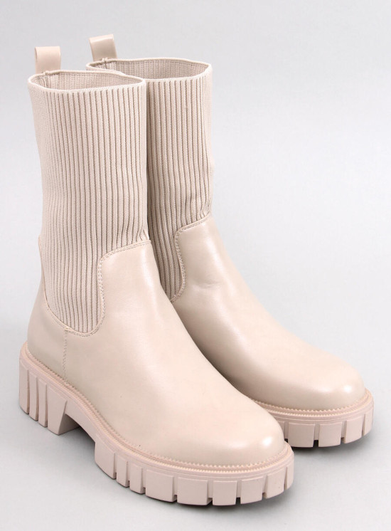 Beige Plateau-Stiefeletten