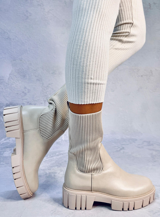 Beige Plateau-Stiefeletten