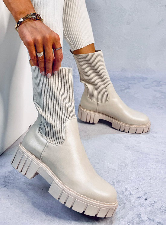 Beige Plateau-Stiefeletten