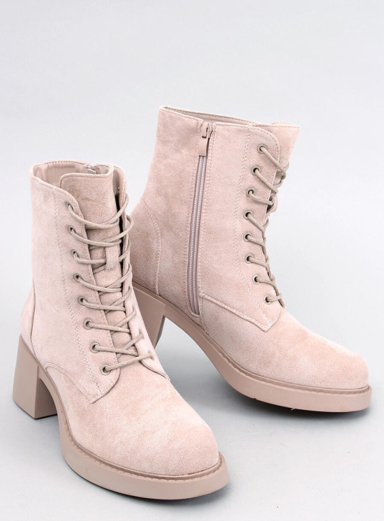 Schnürstiefeletten mit breitem Absatz Beige