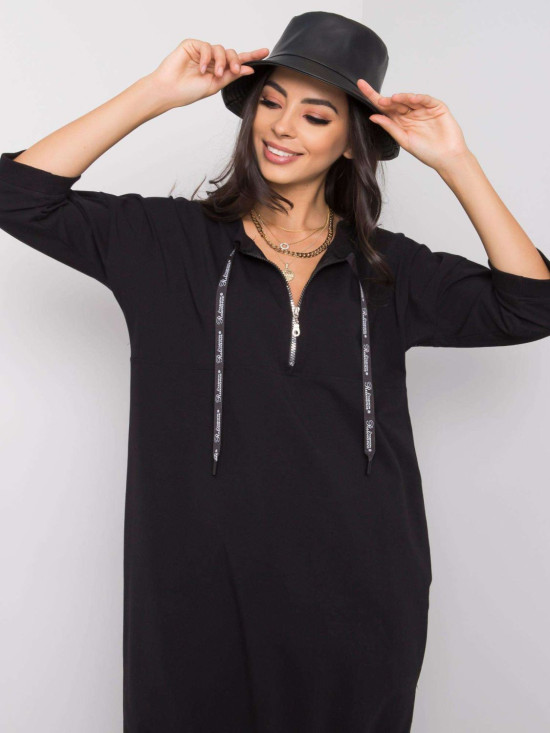 Schwarzes Baumwollkleid mit Reißverschluss