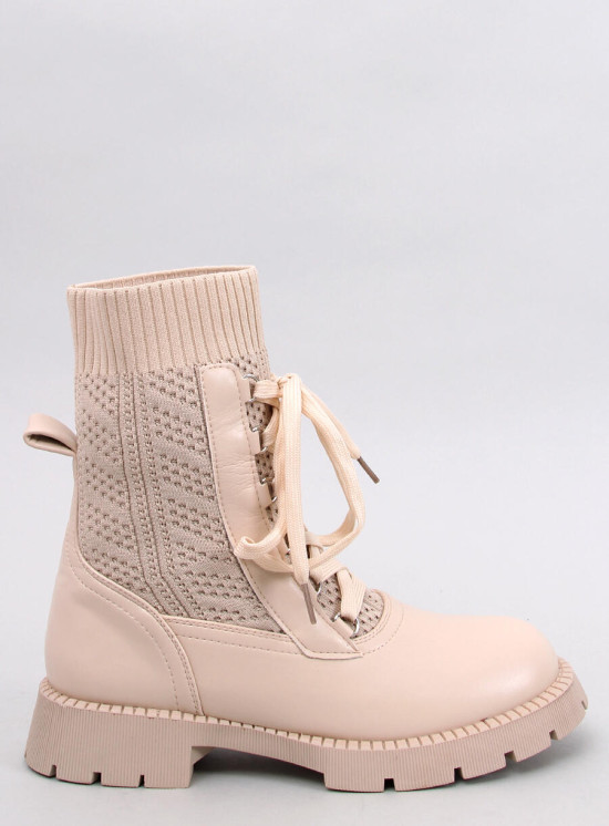 Stiefeletten mit Stoffobermaterial Beige