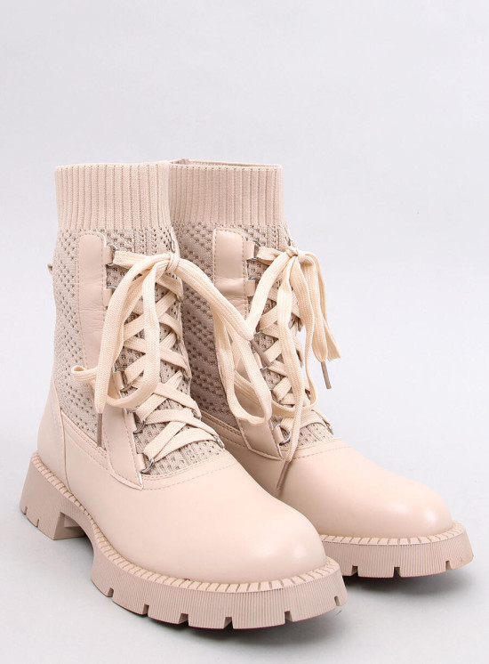 Stiefeletten mit Stoffobermaterial Beige