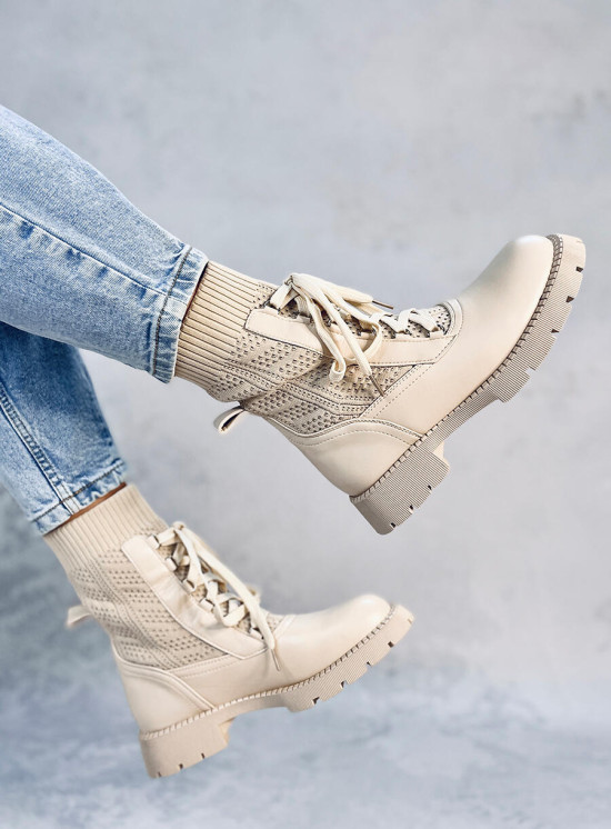 Stiefeletten mit Stoffobermaterial Beige