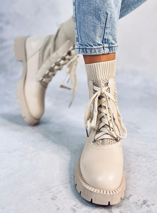 Stiefeletten mit Stoffobermaterial Beige