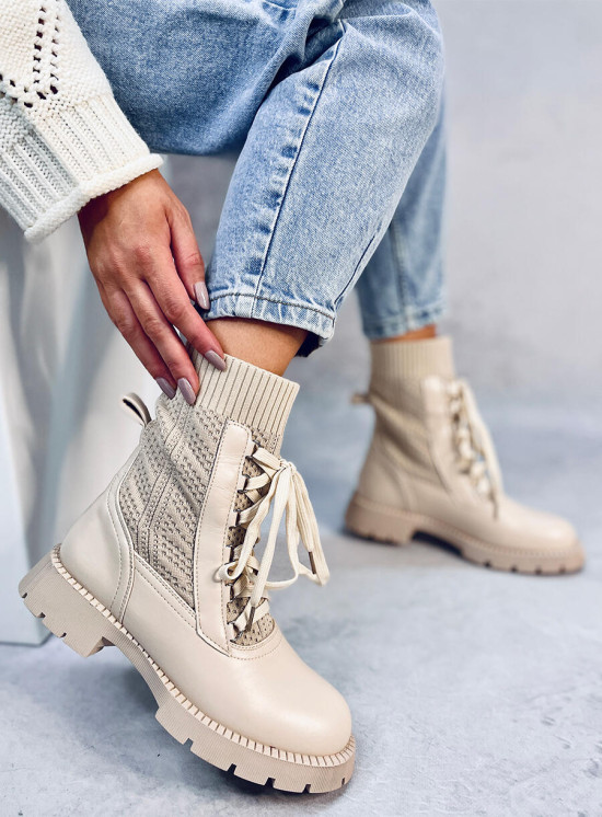 Stiefeletten mit Stoffobermaterial Beige