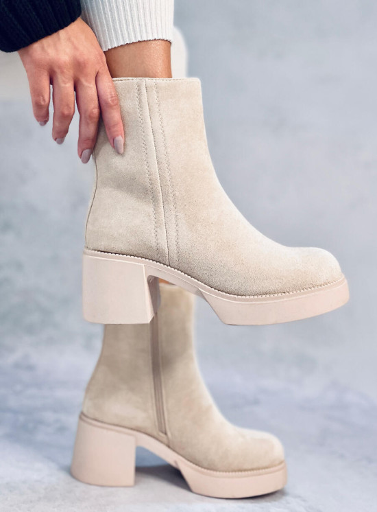 Stiefeletten mit stabilem Absatz Beige