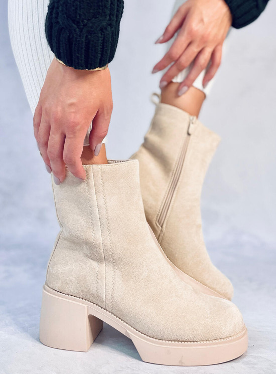 Stiefeletten mit stabilem Absatz Beige