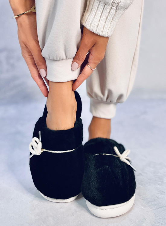 Damenhausschuhe aus Kunstfell Schwarz