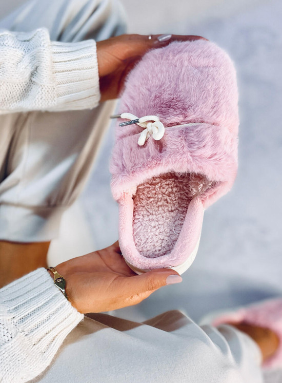 Damenhausschuhe aus Kunstfell Rosa