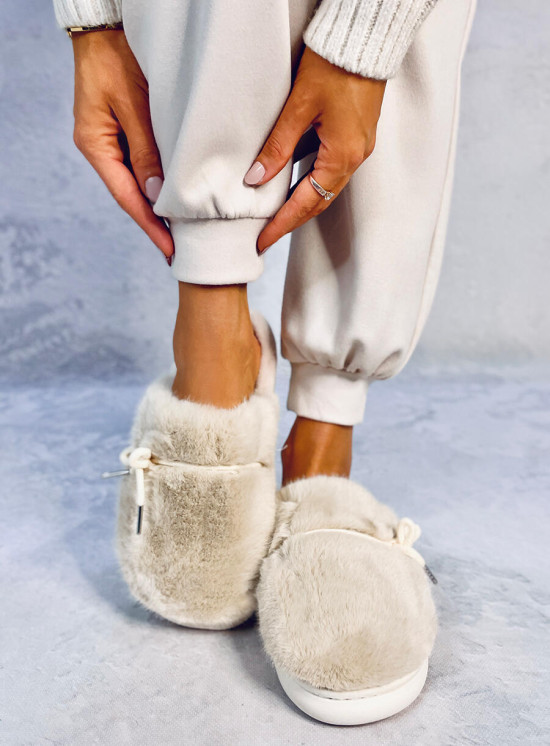 Damenhausschuhe aus Kunstfell Beige