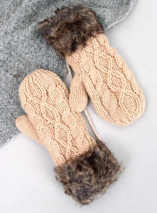 Fäustlinge mit Strickmuster Light Beige