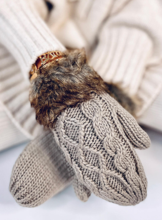 Fäustlinge mit Strickmuster Mocca