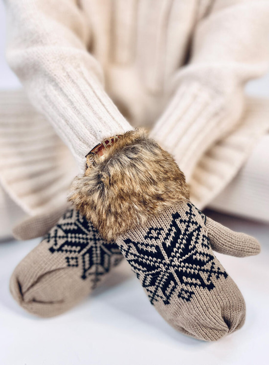 Fäustlinge mit Wintermotiv Mocca