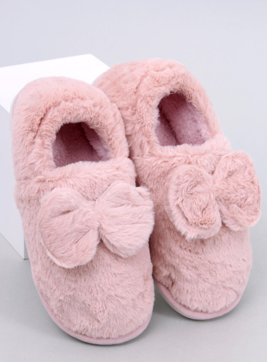 Kunstfell-Hausschuhe mit Schleife Rosa