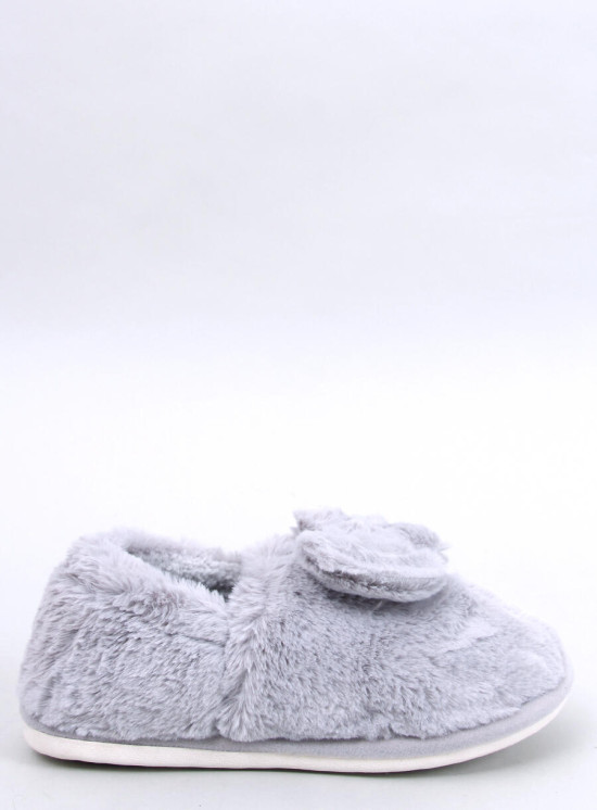 Kunstfell-Hausschuhe mit Schleife Grau