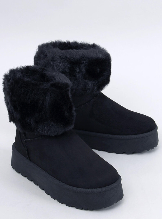 Wildleder-Schneestiefel mit Kunstfell Schwarz