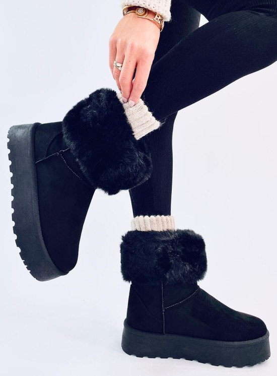 Wildleder-Schneestiefel mit Kunstfell Schwarz