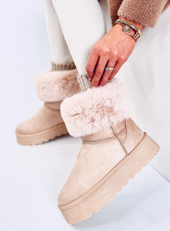 Wildleder-Schneestiefel mit Kunstfell Beige