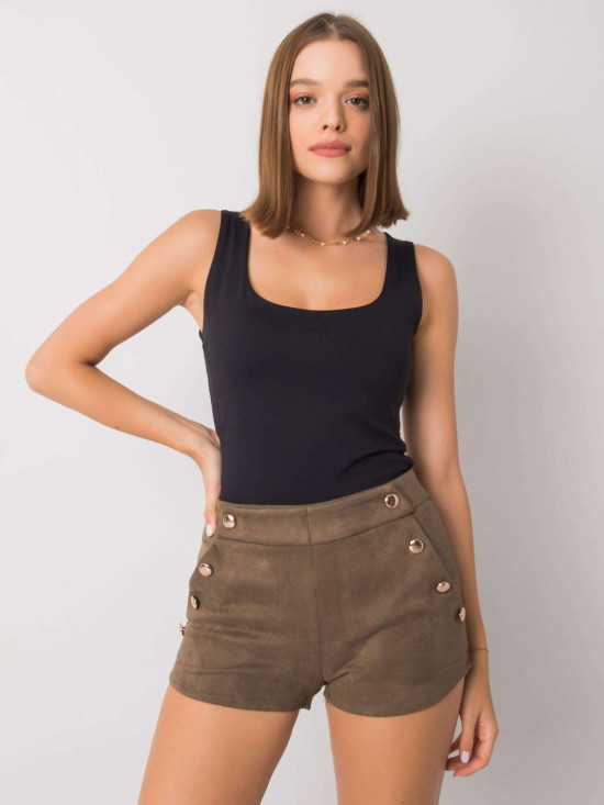 Khaki Shorts aus Kunstwildleder von RUE PARIS