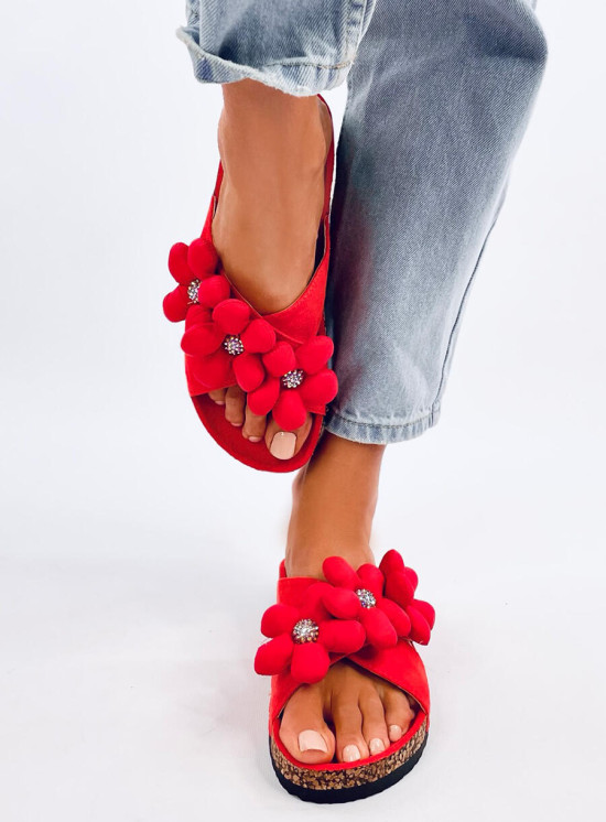 Damen Pantoletten mit Blumen Orange