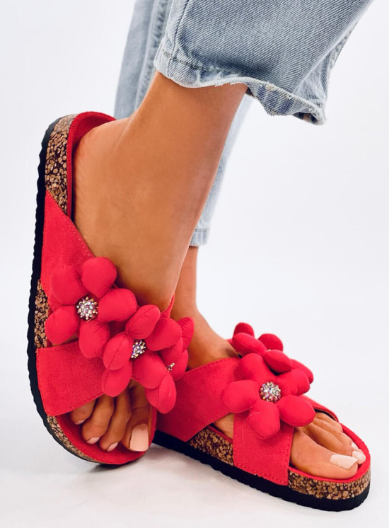 Damen Pantoletten mit Blumen Orange