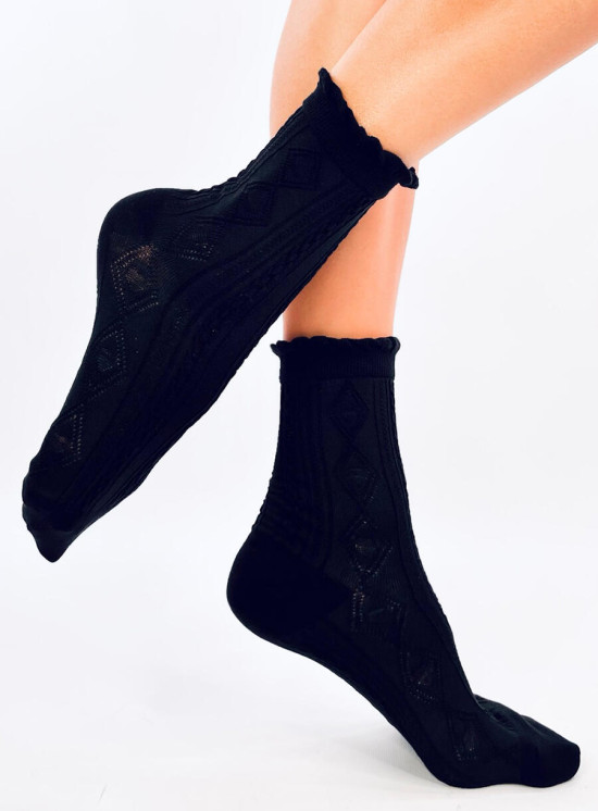 Socken mit Strickmuster 02 Schwarz