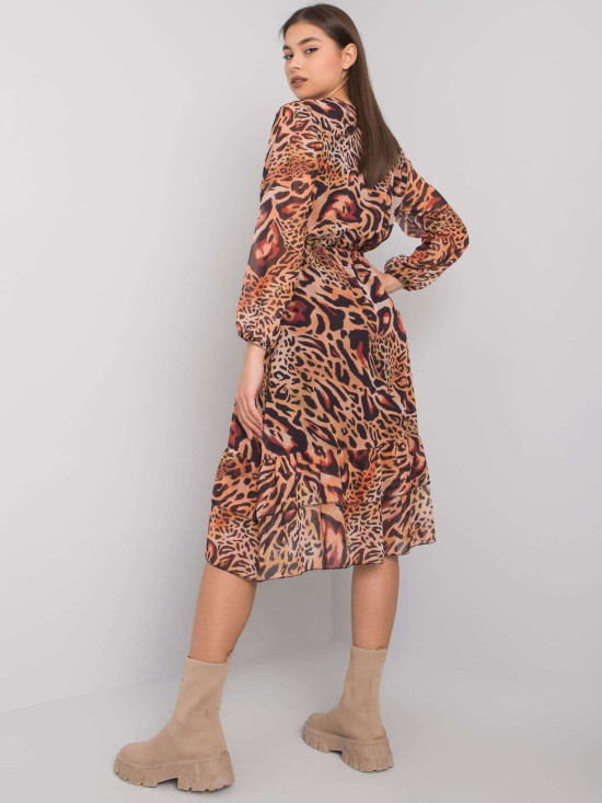 Helle braune gemusterte Kleid mit Rüsche