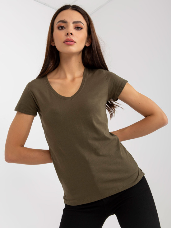 Khaki glattes T-Shirt in aus Baumwolle