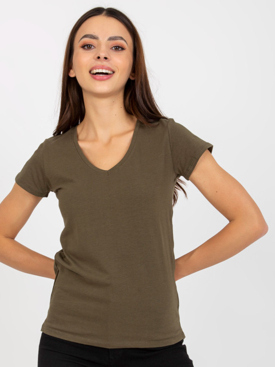Khaki glattes T-Shirt in aus Baumwolle