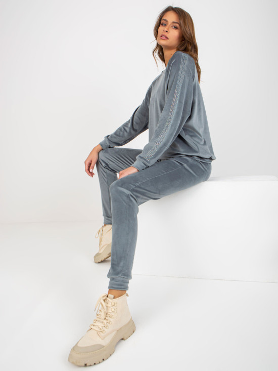 Damen Veloursanzug mit Applikation Blau