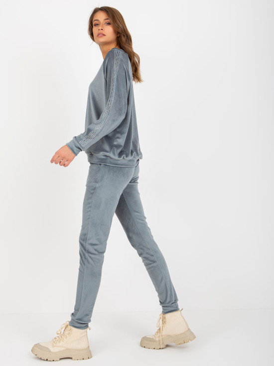 Damen Veloursanzug mit Applikation Blau