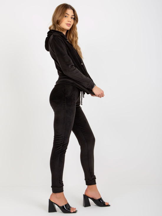 Schwarzes Damen Velours-Set mit Hose und Hoodie
