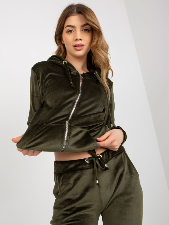 Khaki zweiteiliger Veloursanzug mit Hose