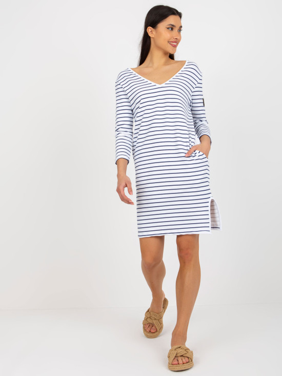 Blaue-weiße Sweatkleid mit Taschen OCH BELLA