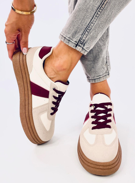 Damen-Sneakers aus Wildleder in Beige/Bordeaux