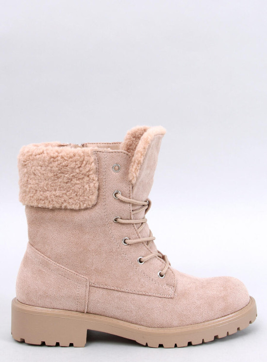Schnürschuhe mit Kunstfell Beige